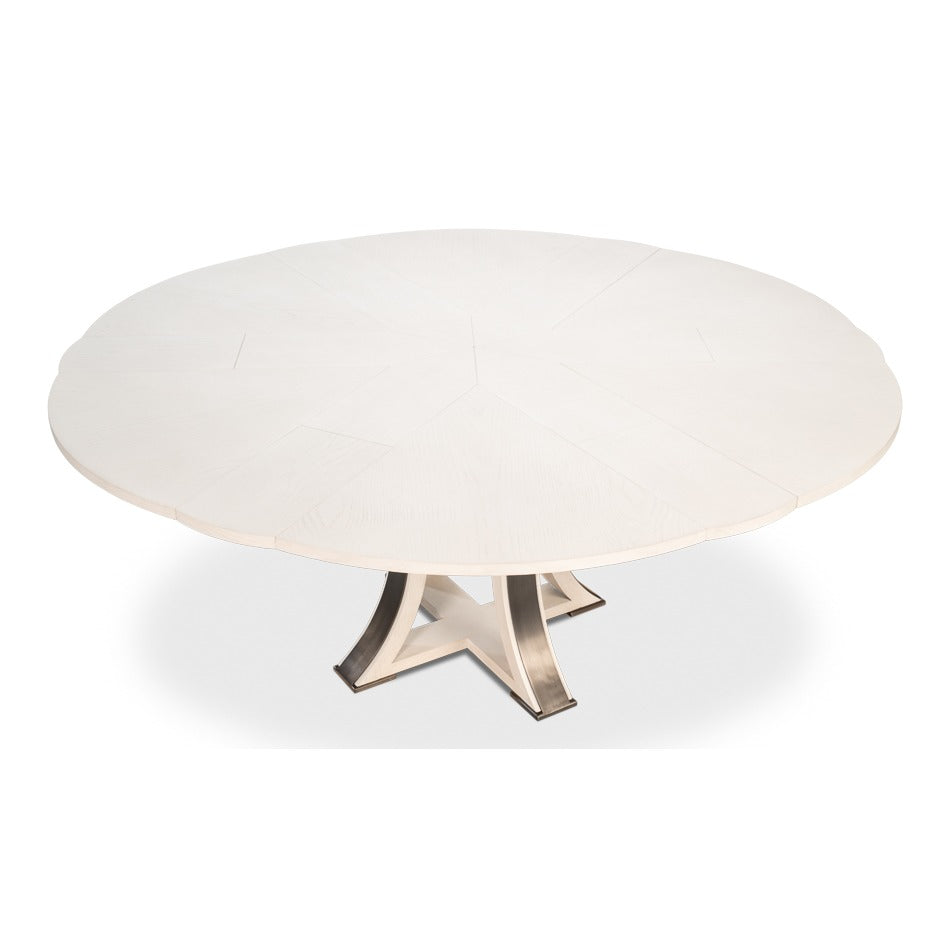 Transitional Round Jupe Dining Table, Medium – White Oak with Iron Pedestal - additional view
