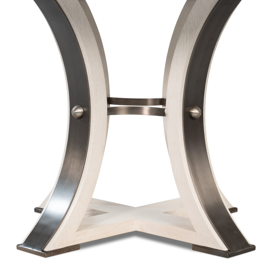 Transitional Round Jupe Dining Table, Medium – White Oak with Iron Pedestal - additional view
