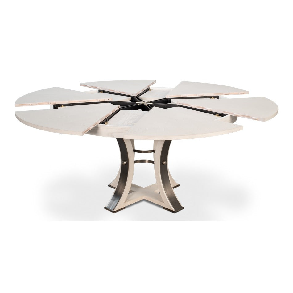 Transitional Round Jupe Dining Table, Medium – White Oak with Iron Pedestal - additional view