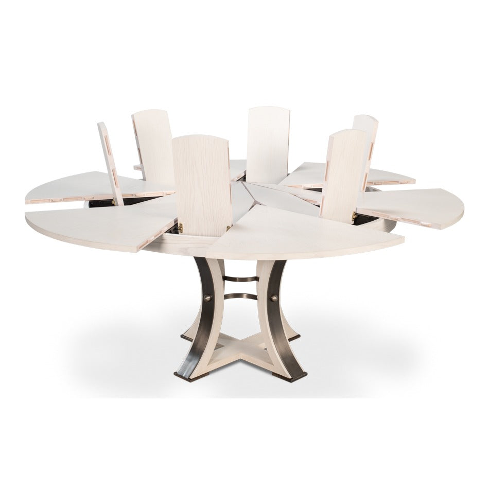 Transitional Round Jupe Dining Table, Medium – White Oak with Iron Pedestal - additional view