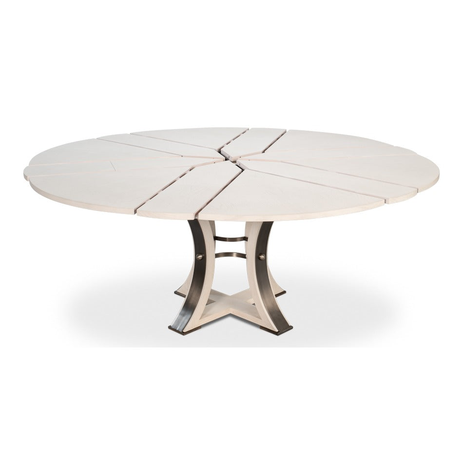 Transitional Round Jupe Dining Table, Medium – White Oak with Iron Pedestal - additional view