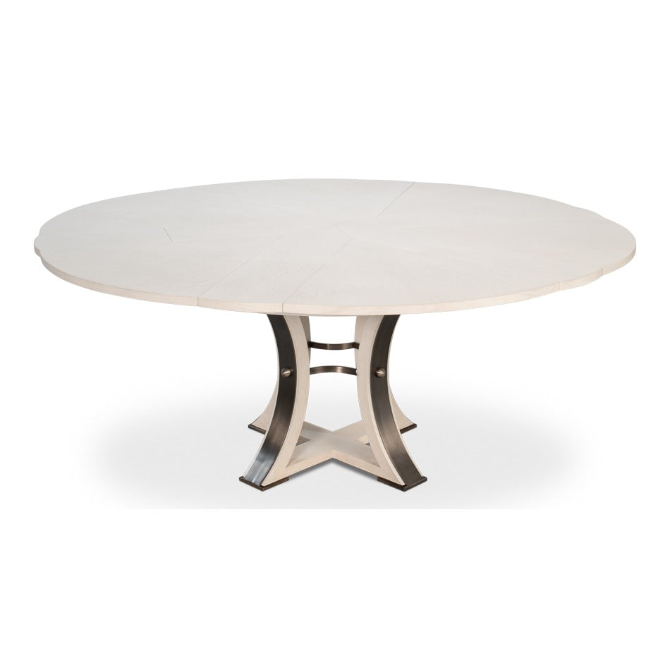 Transitional Round Jupe Dining Table, Medium – White Oak with Iron Pedestal - additional view