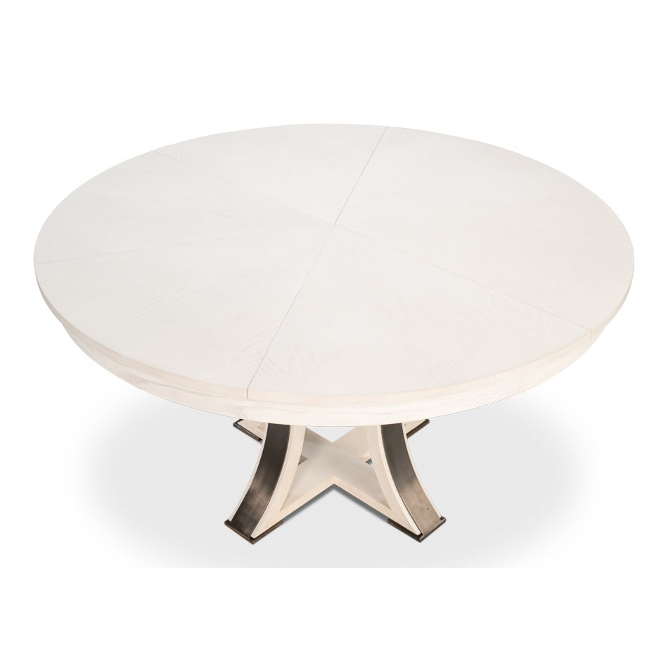 Transitional Round Jupe Dining Table, Medium – White Oak with Iron Pedestal - additional view