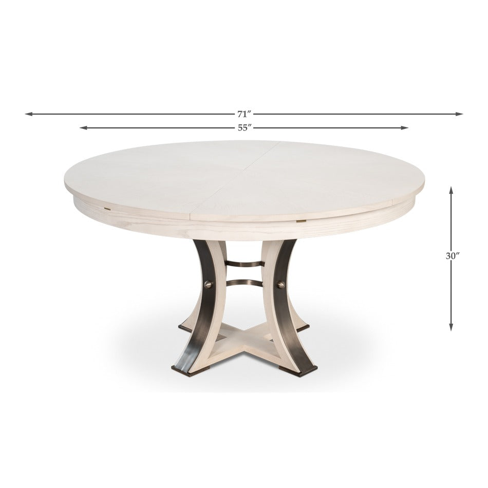 Transitional Round Jupe Dining Table, Medium – White Oak with Iron Pedestal - dimension drawing