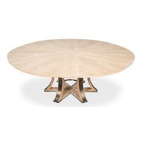 Transitional Round Jupe Dining Table, Large – Bleached Oak with Hammered Iron Base - additional view