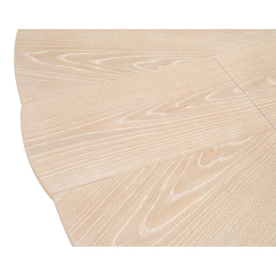 Transitional Round Jupe Dining Table, Large – Bleached Oak with Hammered Iron Base - additional view