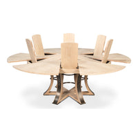 Transitional Round Jupe Dining Table, Large – Bleached Oak with Hammered Iron Base - additional view