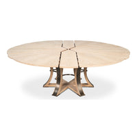 Transitional Round Jupe Dining Table, Large – Bleached Oak with Hammered Iron Base - additional view