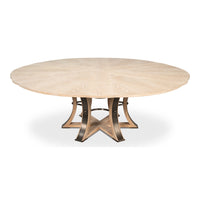 Transitional Round Jupe Dining Table, Large – Bleached Oak with Hammered Iron Base - additional view