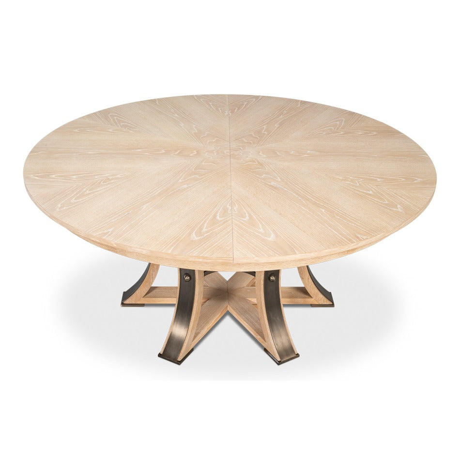 Transitional Round Jupe Dining Table, Large – Bleached Oak with Hammered Iron Base - additional view
