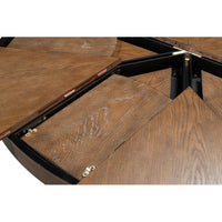 Transitional Round Jupe Dining Table, Large – Light Brown Oak with Hammered Iron Base - additional view