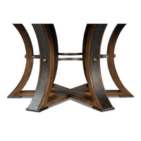 Transitional Round Jupe Dining Table, Large – Light Brown Oak with Hammered Iron Base - additional view