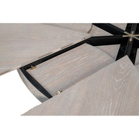 Transitional Round Jupe Dining Table, Large – Grey Oak with Hammered Iron Base - additional view