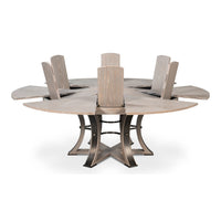Transitional Round Jupe Dining Table, Large – Grey Oak with Hammered Iron Base - additional view