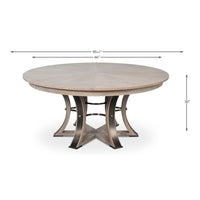 Transitional Round Jupe Dining Table, Large – Grey Oak with Hammered Iron Base - dimension drawing