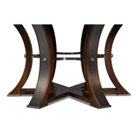 Transitional Round Jupe Dining Table, Large – Warm Brown Oak with Hammered Iron Base - additional view