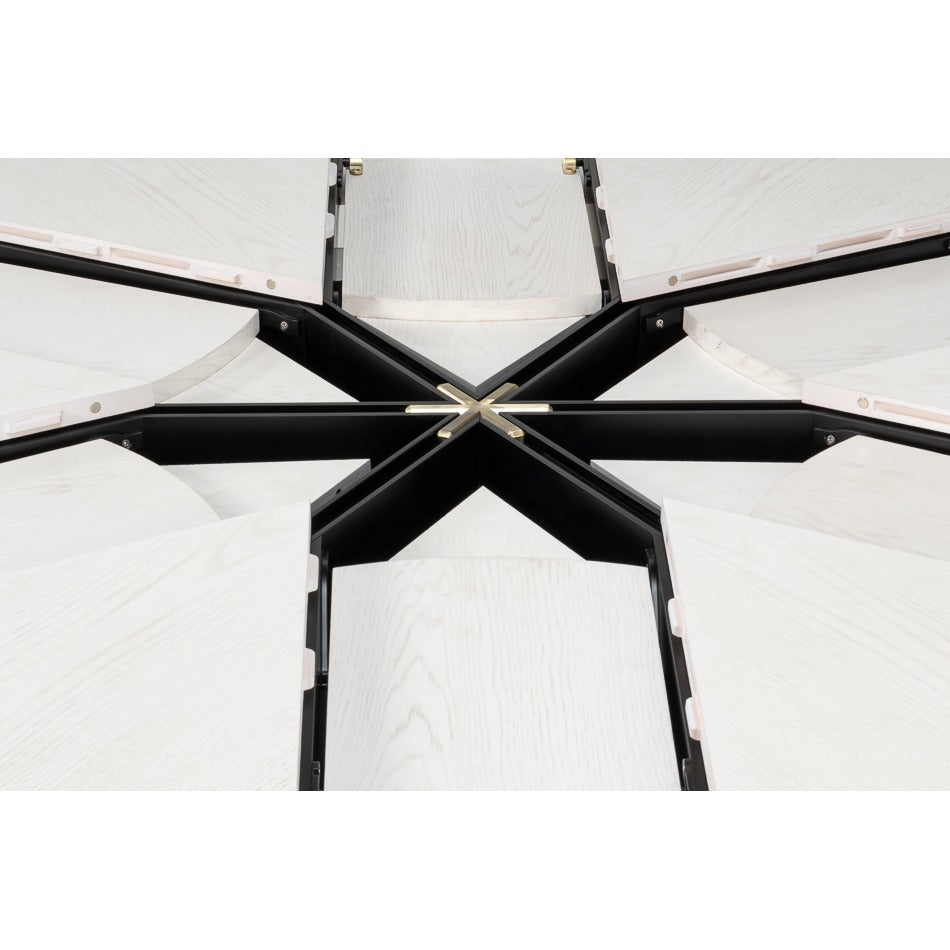 Transitional Round Jupe Dining Table, Large – White Oak with Hammered Iron Base - additional view