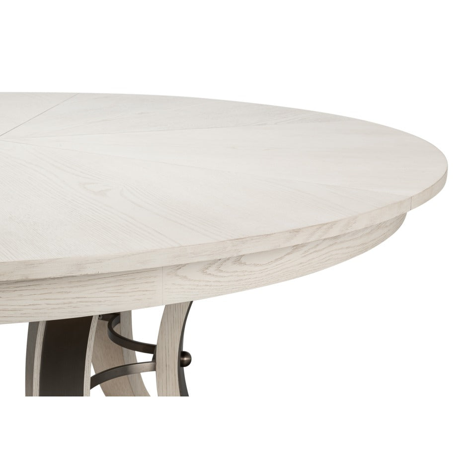 Transitional Round Jupe Dining Table, Large – White Oak with Hammered Iron Base - additional view