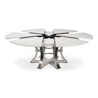 Transitional Round Jupe Dining Table, Large – White Oak with Hammered Iron Base - additional view