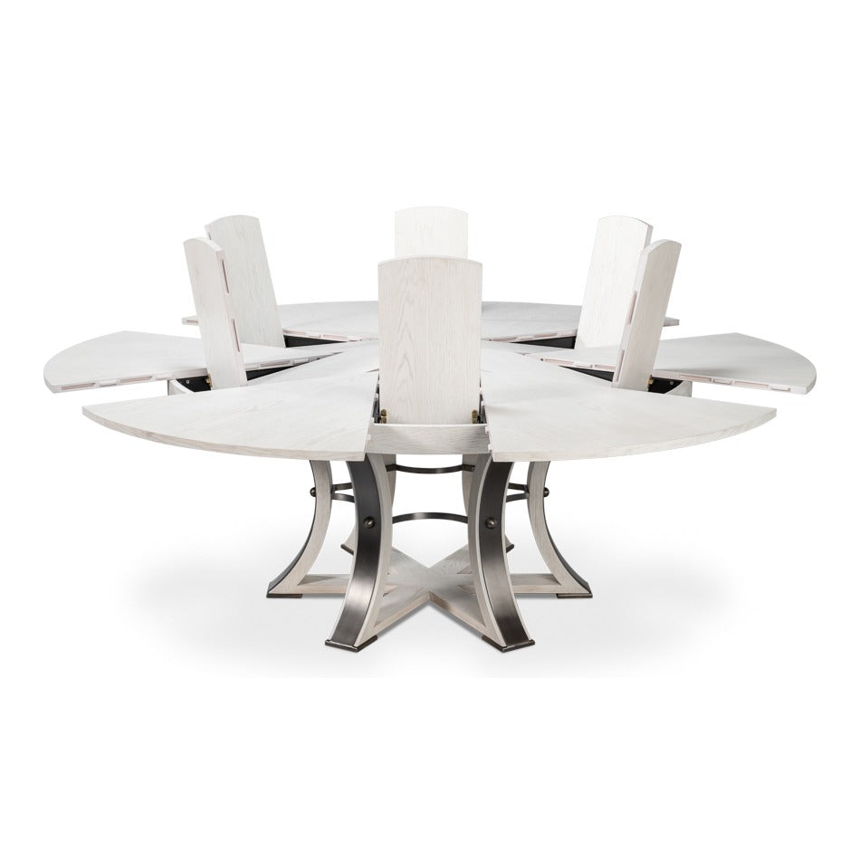 Transitional Round Jupe Dining Table, Large – White Oak with Hammered Iron Base - additional view