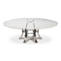 Transitional Round Jupe Dining Table, Large – White Oak with Hammered Iron Base - additional view
