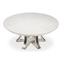Transitional Round Jupe Dining Table, Large – White Oak with Hammered Iron Base - additional view