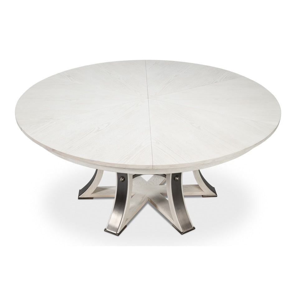 Transitional Round Jupe Dining Table, Large – White Oak with Hammered Iron Base - additional view