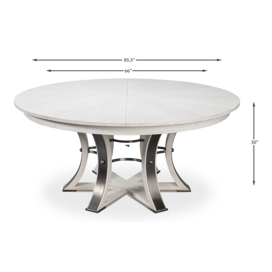 Transitional Round Jupe Dining Table, Large – White Oak with Hammered Iron Base - dimension drawing