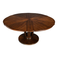 Contemporary Round Jupe Dining Table, Medium – Brown Oak with Stainless Steel Trim - additional view