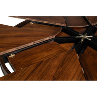 Contemporary Round Jupe Dining Table, Medium – Brown Oak with Stainless Steel Trim - additional view
