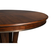Contemporary Round Jupe Dining Table, Medium – Brown Oak with Stainless Steel Trim - additional view