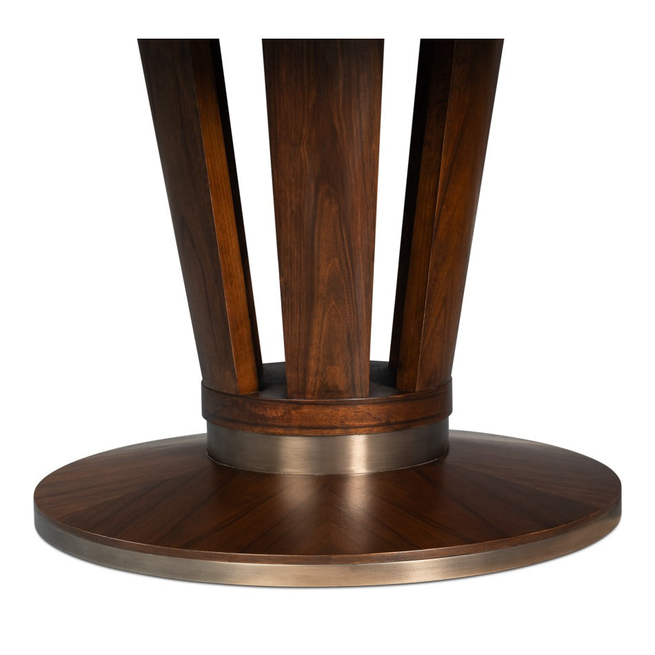 Contemporary Round Jupe Dining Table, Medium – Brown Oak with Stainless Steel Trim - additional view