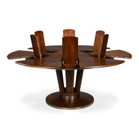 Contemporary Round Jupe Dining Table, Medium – Brown Oak with Stainless Steel Trim - additional view