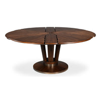 Contemporary Round Jupe Dining Table, Medium – Brown Oak with Stainless Steel Trim - additional view