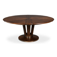 Contemporary Round Jupe Dining Table, Medium – Brown Oak with Stainless Steel Trim - additional view