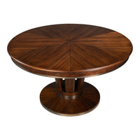 Contemporary Round Jupe Dining Table, Medium – Brown Oak with Stainless Steel Trim - additional view