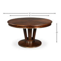 Contemporary Round Jupe Dining Table, Medium – Brown Oak with Stainless Steel Trim - dimension drawing