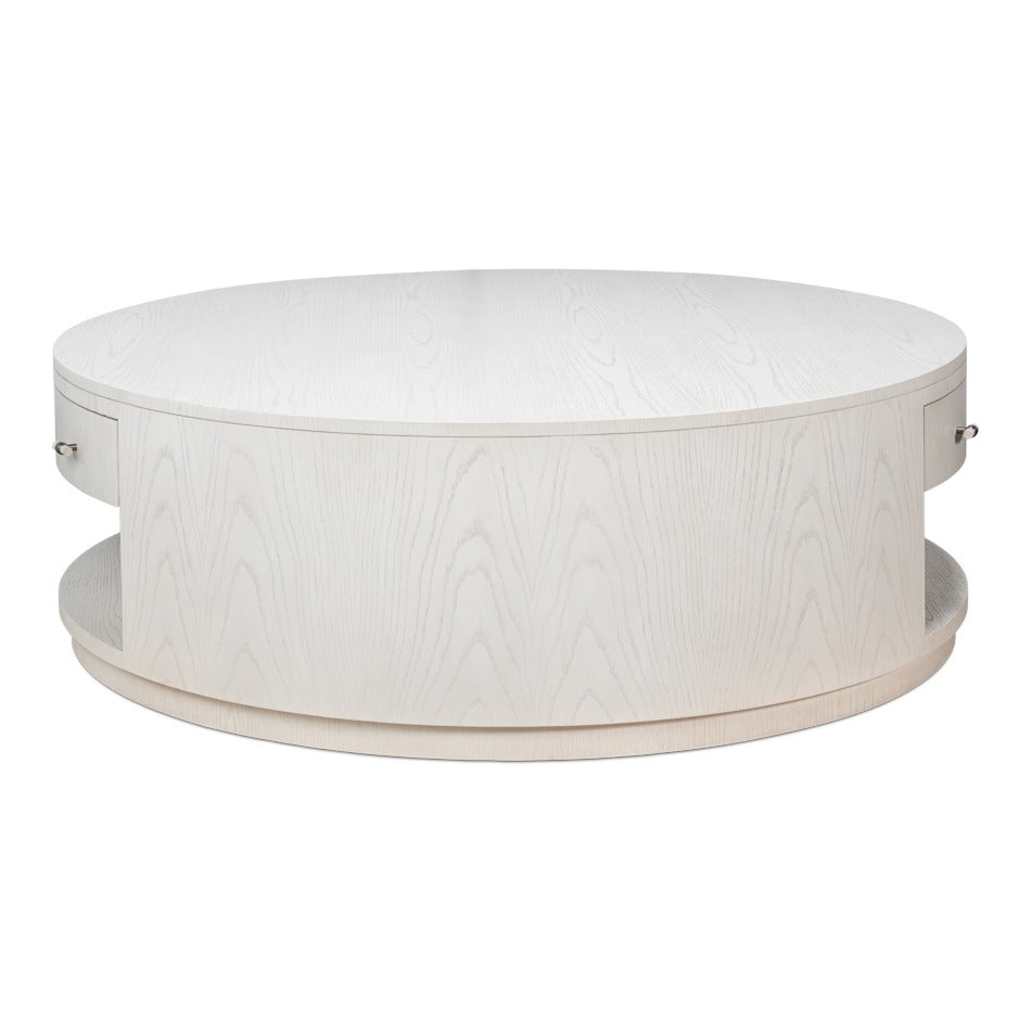 White Contemporary Round Drum Cocktail Table, 56" - additional view