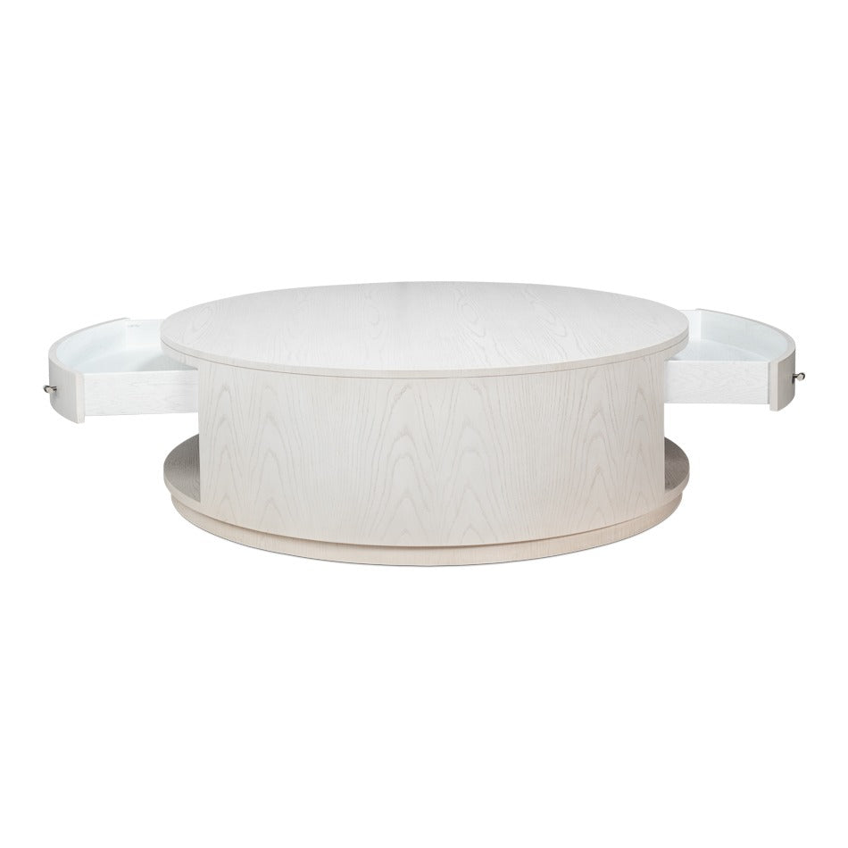 White Contemporary Round Drum Cocktail Table, 56" - additional view