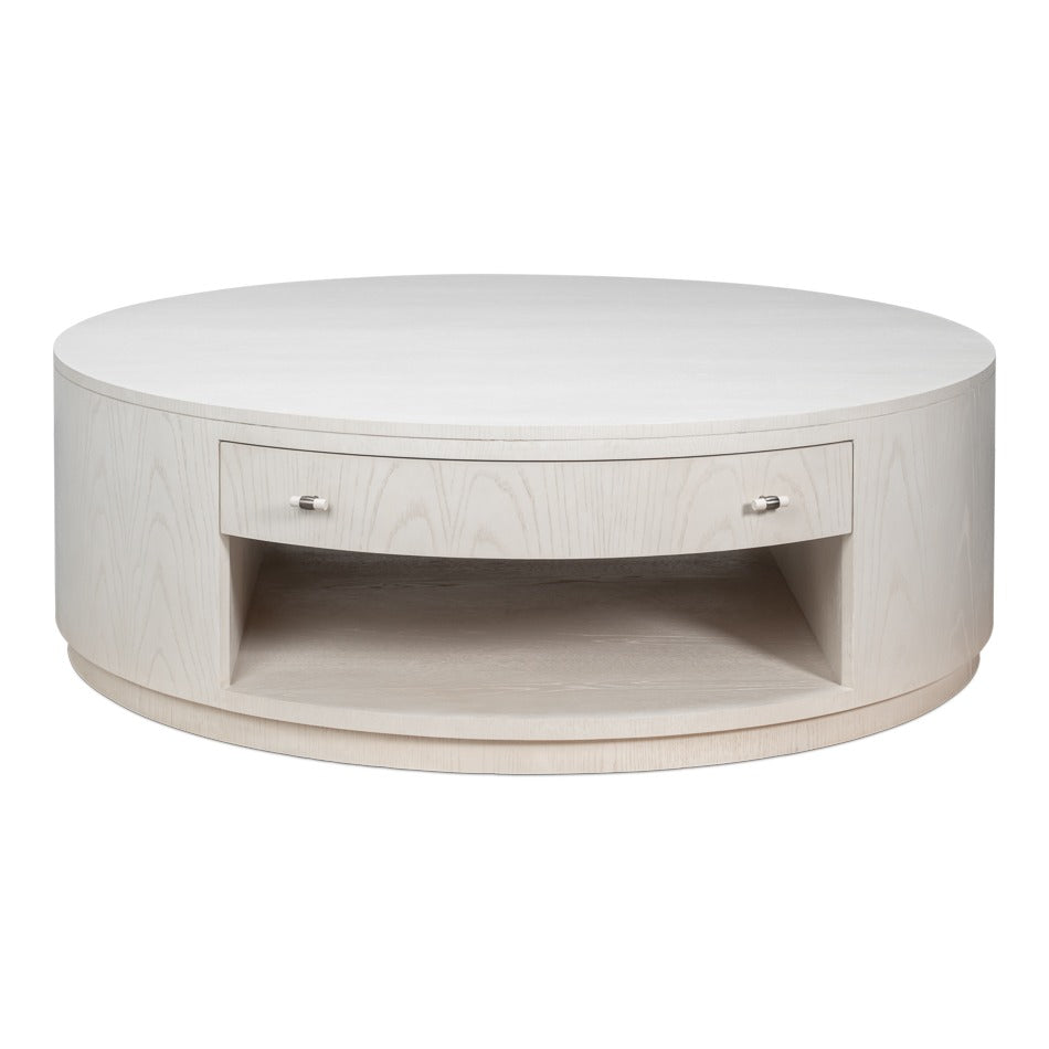 White Contemporary Round Drum Cocktail Table, 56" - additional view