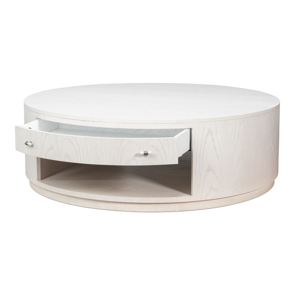 White Contemporary Round Drum Cocktail Table, 56" - additional view