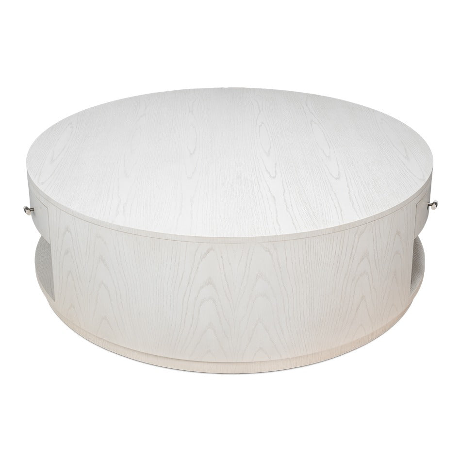White Contemporary Round Drum Cocktail Table, 56" - additional view