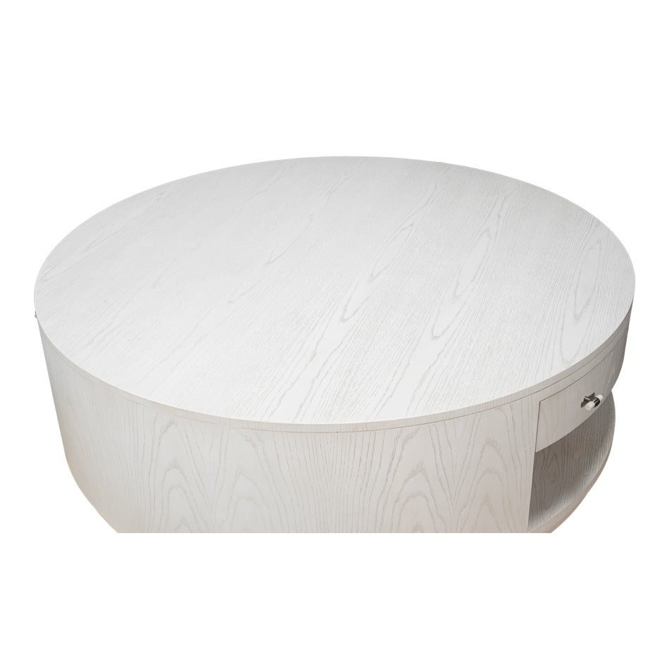 White Contemporary Round Drum Cocktail Table, 56" - additional view