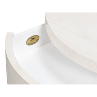 Contemporary Round Side Table – Soft White Pedestal with Drawer and Open Niche - additional view