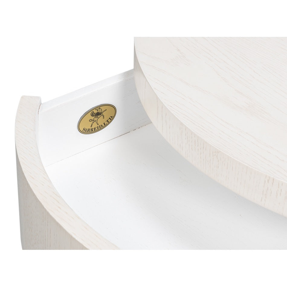 Contemporary Round Side Table – Soft White Pedestal with Drawer and Open Niche - additional view