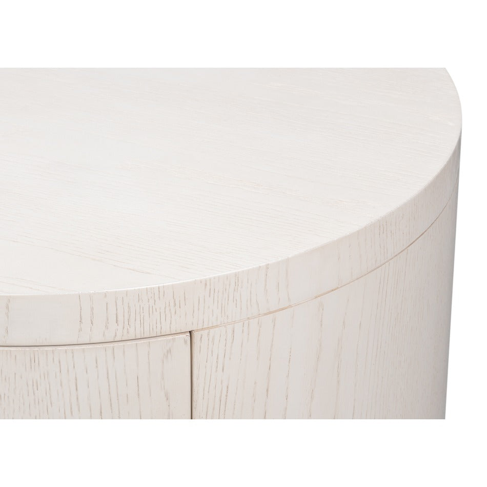 Contemporary Round Side Table – Soft White Pedestal with Drawer and Open Niche - additional view