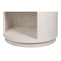 Contemporary Round Side Table – Soft White Pedestal with Drawer and Open Niche - additional view