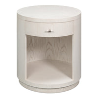 Contemporary Round Side Table – Soft White Pedestal with Drawer and Open Niche - additional view