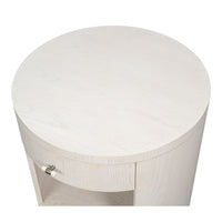 Contemporary Round Side Table – Soft White Pedestal with Drawer and Open Niche - additional view