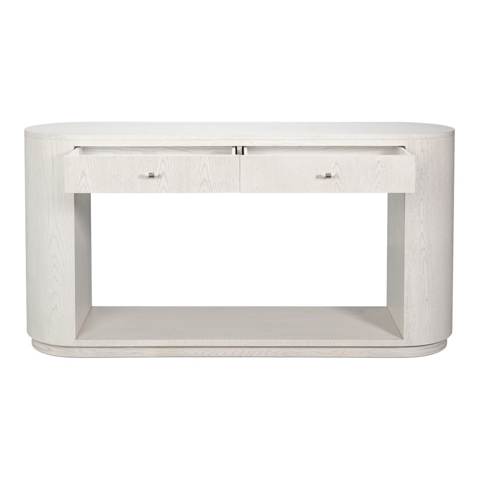Contemporary White Oak Console Table, 70" – Two Drawers and Shelf - additional view